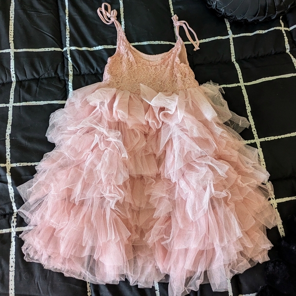 Kids Pink Ruffle Lace Dress - Picture 2 of 3